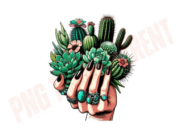 Desert Chic Meets Edgy Elegance: The Boho Cactus Succulent Png & Black Nails Aesthetic