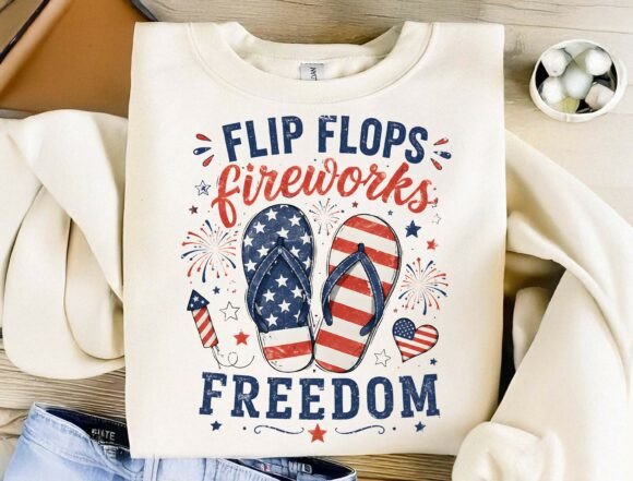 Flip Flops Fireworks Freedom PNG: Your 4th of July Design Essential