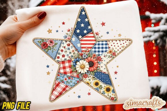Floral USA Patchwork Star PNG: A Design Asset for Patriotic Projects