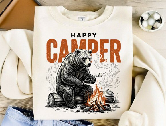 Happy Camper Bear PNG: A Cozy Outdoor Adventure Sublimation Design